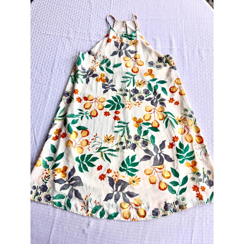Le Kate Floral Halter Mini Dress‎ Sm Boho Cottagecore Summer Shift Cream DR7955T